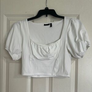 White Puff Sleeve Crop Top